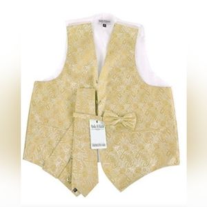🤑4pc Gold Men's Tuxedo Paisley Dress Suit Vest by Moda Di Raza